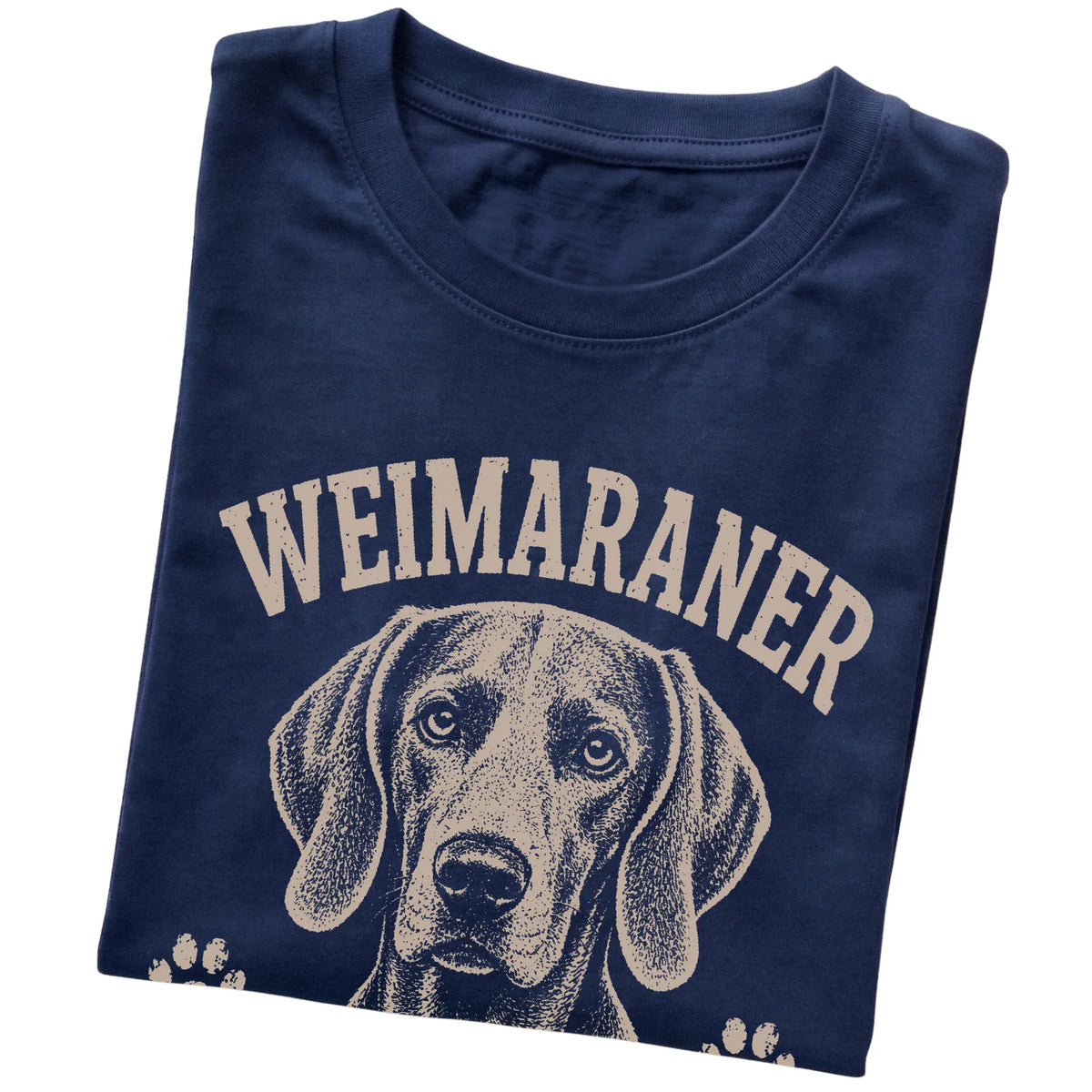 Navy T-shirt featuring Velcro Mode - Always On - Weimaraner, folded presentation