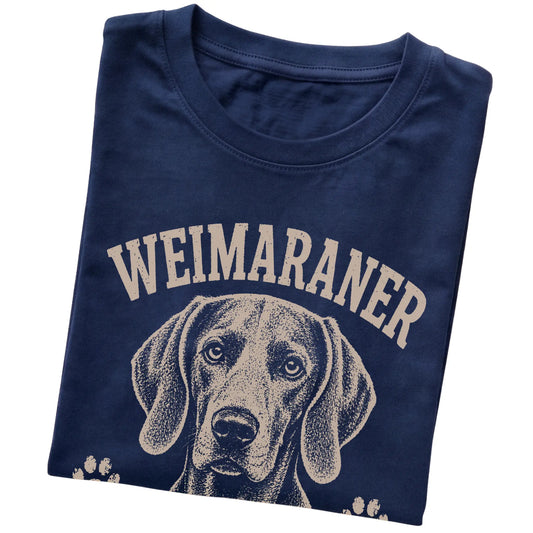 Navy T-shirt featuring Velcro Mode - Always On - Weimaraner, folded presentation