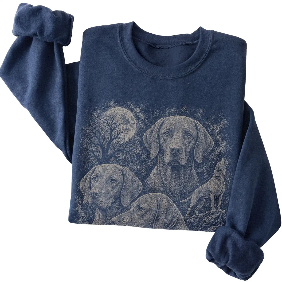 Vizsla 90s Moon Sweatshirt in Navy — folded detail