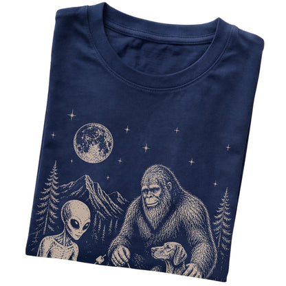 Navy Vizsla Camping with Bigfoot and Alien folded detail view