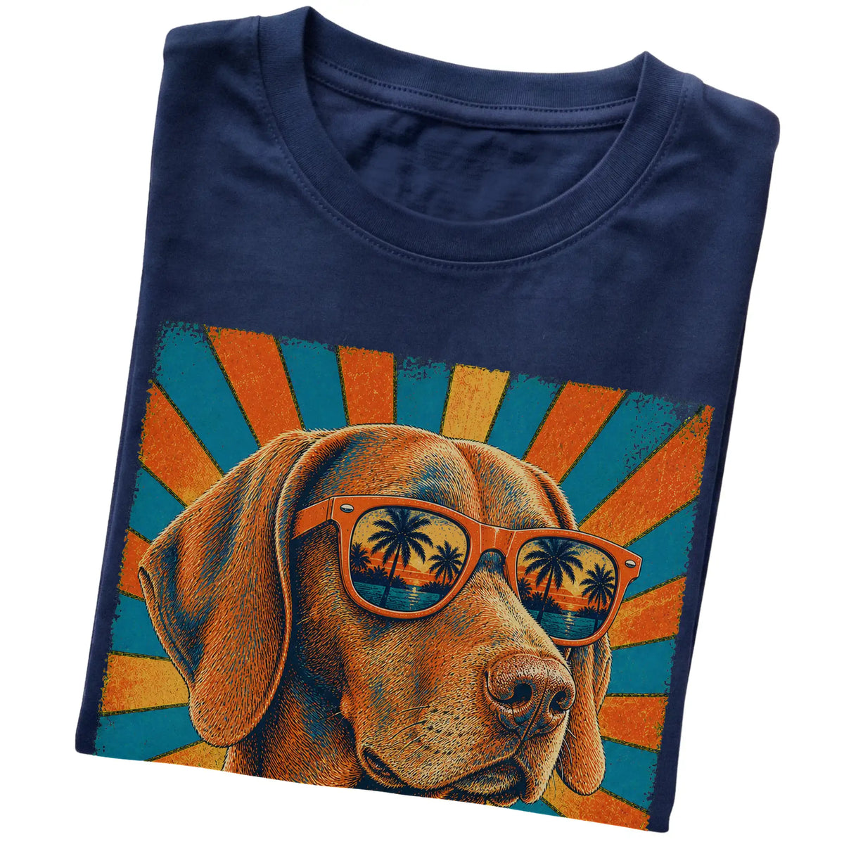 Folded Navy softstyle T-shirt with a Retro Vizsla Dad design