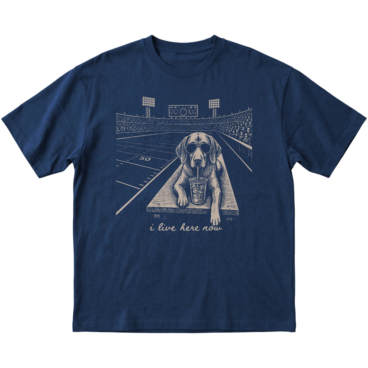 Navy Vizsla Football Tailgate T-shirt, laid flat