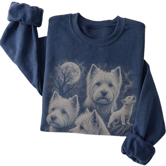 Westie 90s Moon Sweatshirt in Navy — folded detail