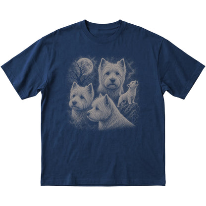 Westie 90s Moon T-Shirt in Navy — flat lay