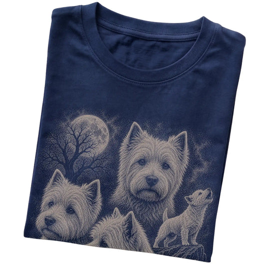 Westie 90s Moon T-Shirt in Navy — folded detail