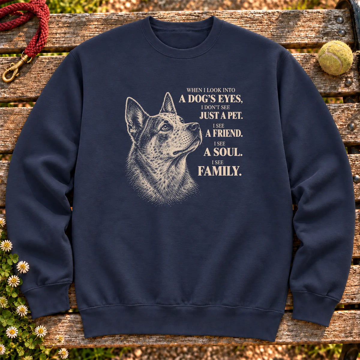 Navy Gildan® crewneck sweatshirt featuring the Blue Heeler More Than a Pet design.