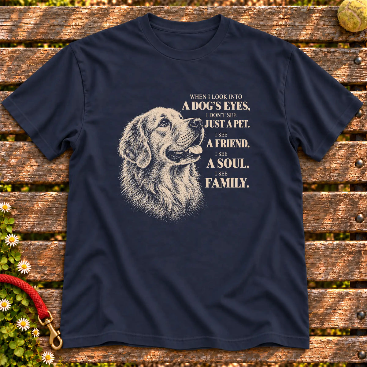 Navy Gildan® Softstyle T-shirt featuring the Golden Retriever More Than a Pet design.