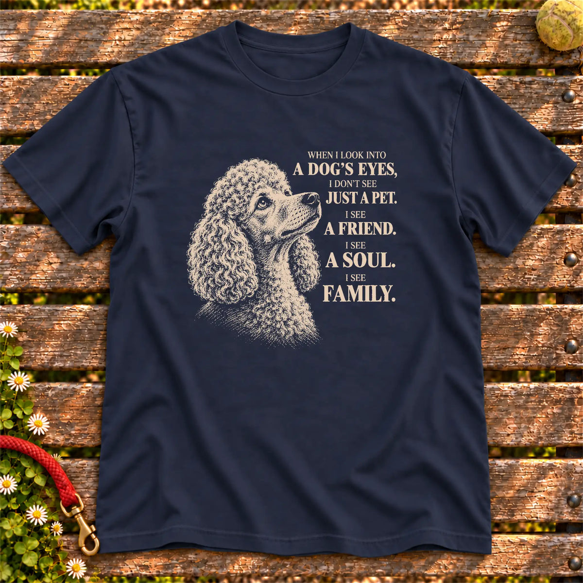 Navy Gildan® Softstyle T-shirt featuring the Poodle More Than a Pet design.