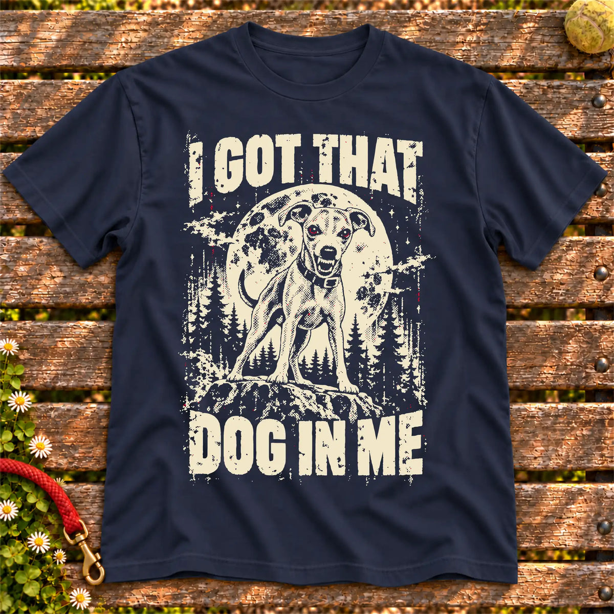 Navy Whippet I Got That Dog in Me T-shirt, full garment view