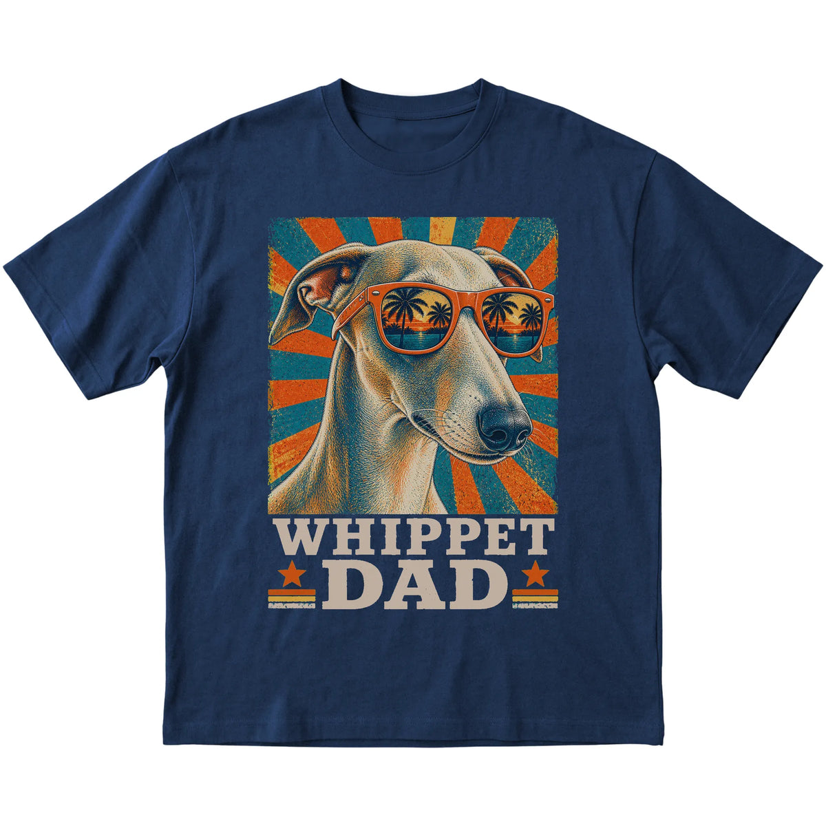 Retro Whippet Dad design on a Navy softstyle T-shirt