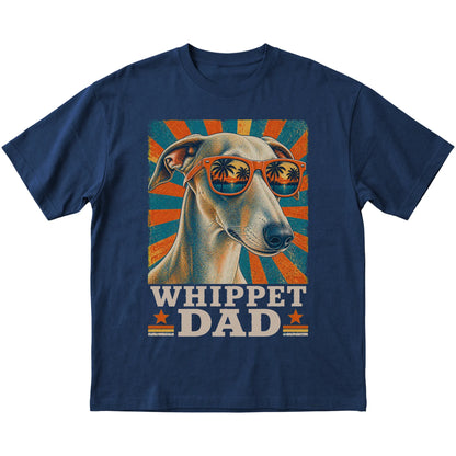 Retro Whippet Dad design on a Navy softstyle T-shirt