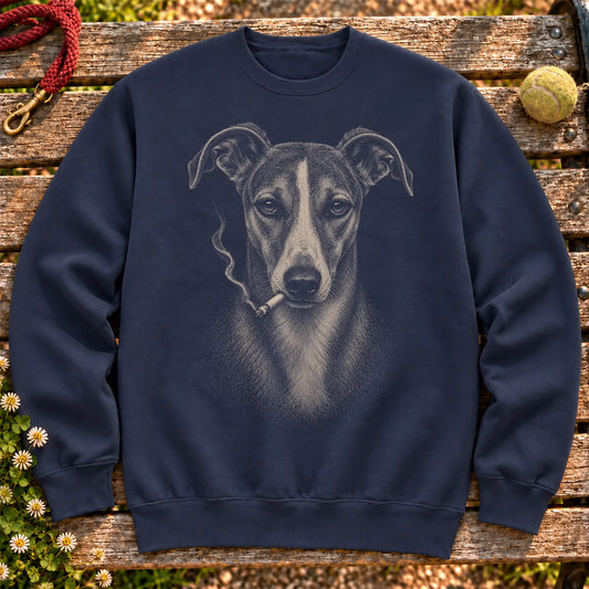 Whippet smoking design on a Navy sweatshirt
