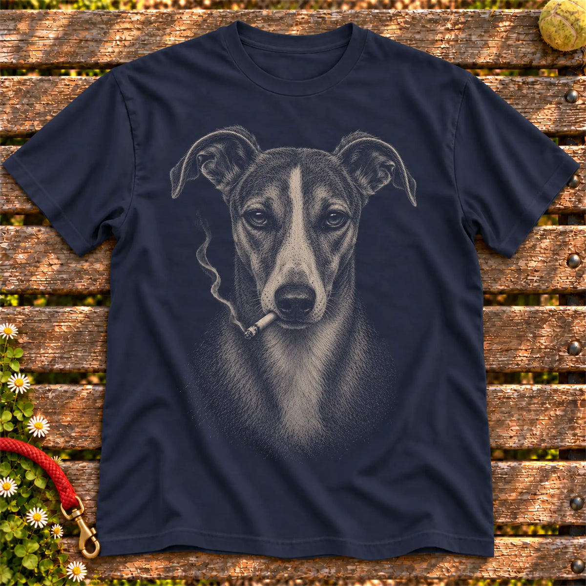 Whippet smoking design on a Navy t-shirt