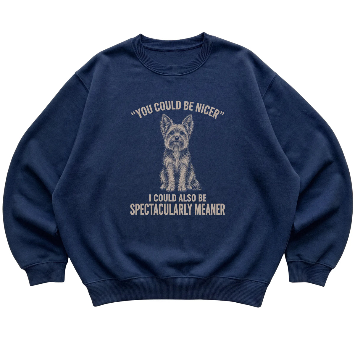 Yorkie Guard Dog Sweatshirt in Navy — flat lay