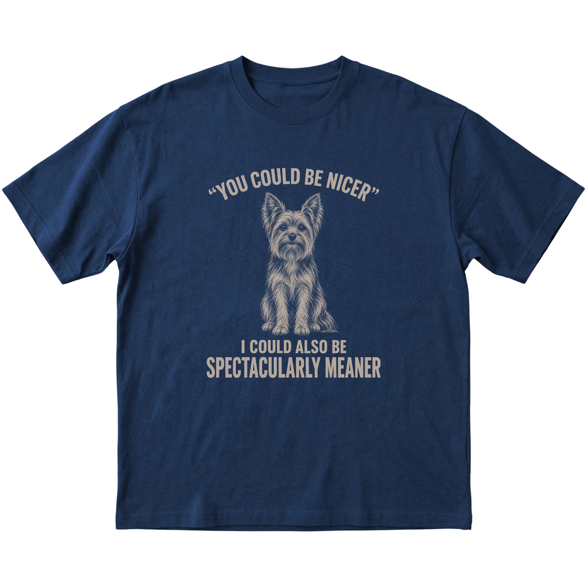 Yorkie Guard Dog T-Shirt in Navy — flat lay