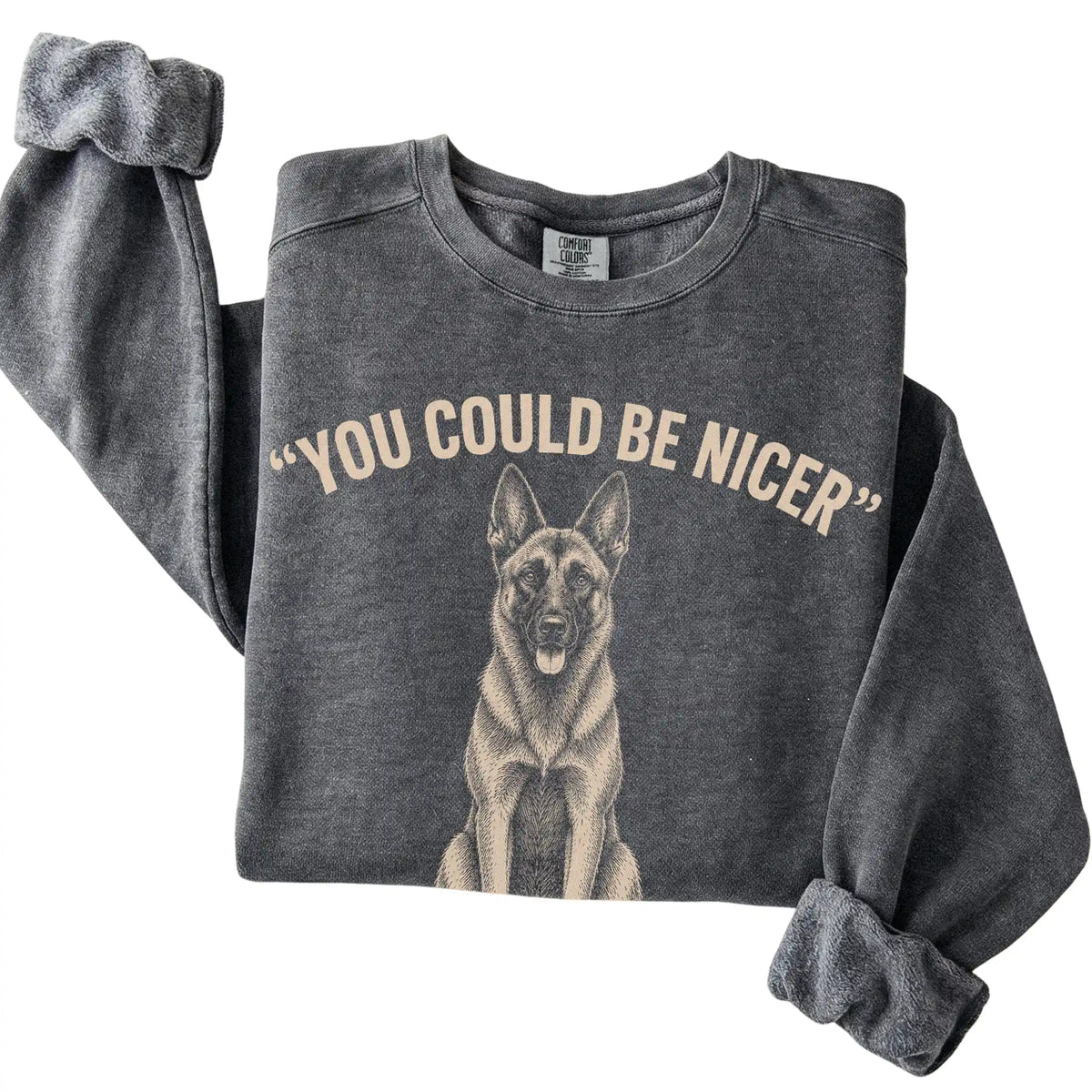 Close view of the Belgian Malinois Guard Dog sweatshirt in Pepper