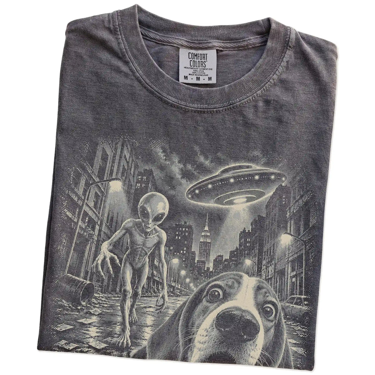 Beagle Alien Selfie Comfort Colors T-Shirt in Pepper, folded view
