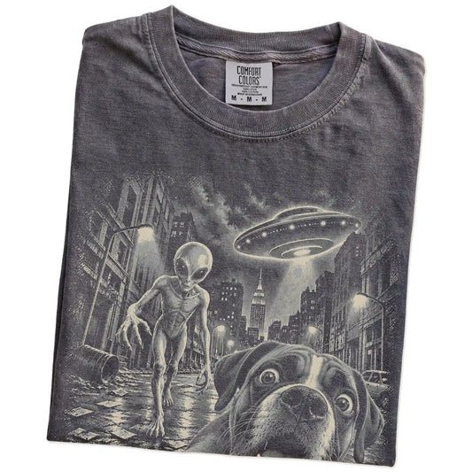 Boxer Alien Selfie Comfort Colors T-Shirt in Pepper, folded view