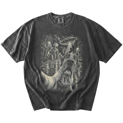 Great Dane Alien Selfie Comfort Colors T-Shirt in Pepper, flat view