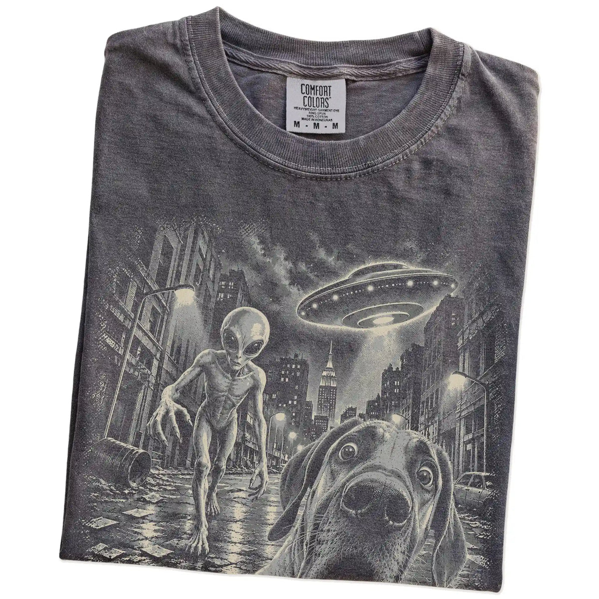 Great Dane Alien Selfie Comfort Colors T-Shirt in Pepper, folded view