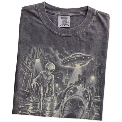 Great Dane Alien Selfie Comfort Colors T-Shirt in Pepper, folded view