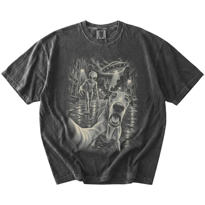 Greyhound Alien Selfie Comfort Colors T-Shirt in Pepper, flat view