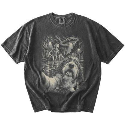 Havanese Alien Selfie Comfort Colors T-Shirt in Pepper, flat view