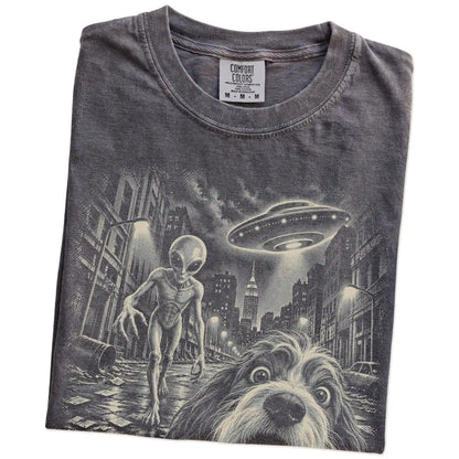 Havanese Alien Selfie Comfort Colors T-Shirt in Pepper, folded view