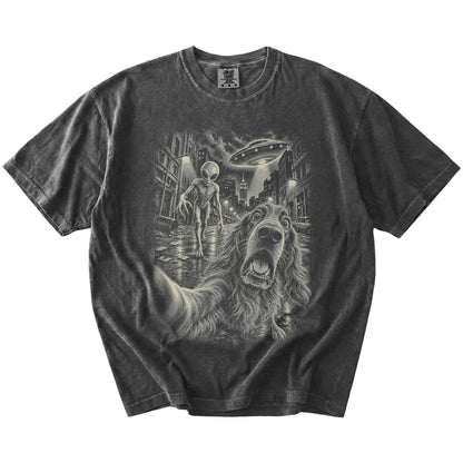 Irish Setter Alien Selfie Comfort Colors T-Shirt in Pepper, flat view