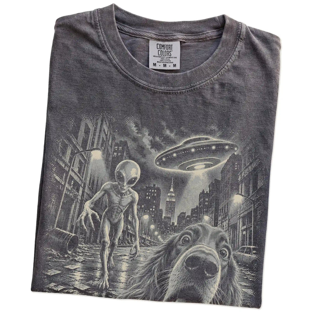 Irish Setter Alien Selfie Comfort Colors T-Shirt in Pepper, folded view