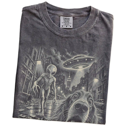 Irish Setter Alien Selfie Comfort Colors T-Shirt in Pepper, folded view
