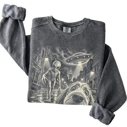 Labradoodle Alien Selfie Comfort Colors Sweatshirt in Pepper, folded view
