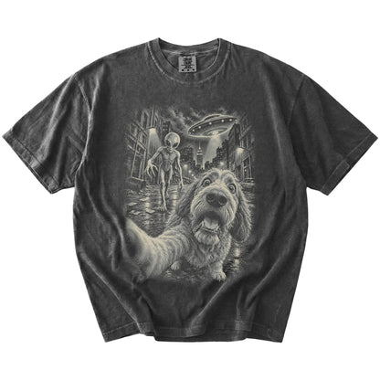 Labradoodle Alien Selfie Comfort Colors T-Shirt in Pepper, flat view