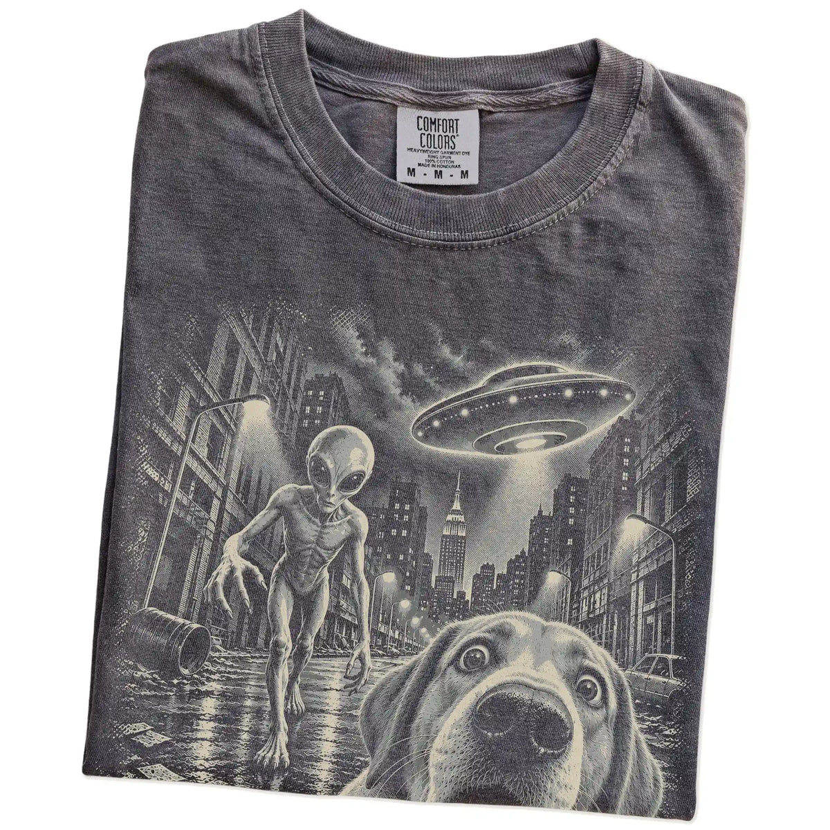 Labrador Retriever Alien Selfie Comfort Colors T-Shirt in Pepper, folded view