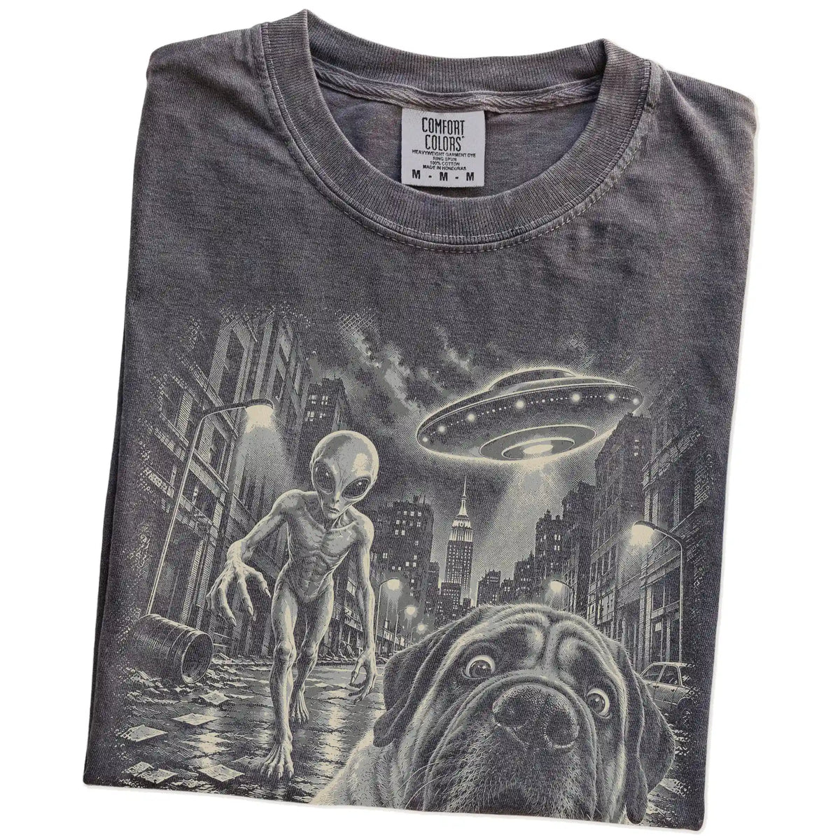 Mastiff Alien Selfie Comfort Colors T-Shirt in Pepper, folded view