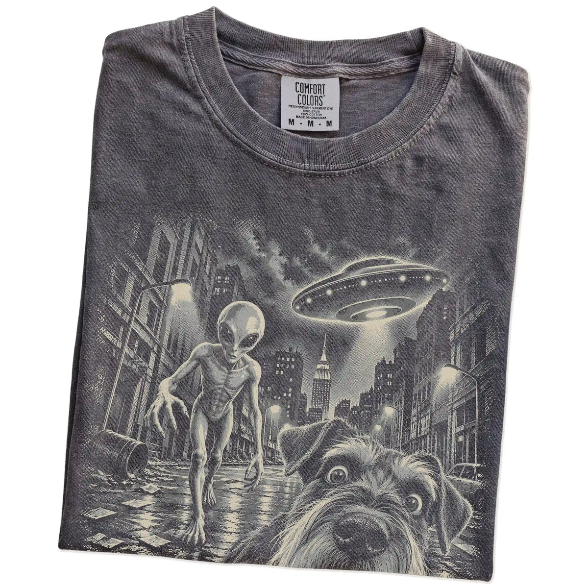 Schnauzer Alien Selfie Comfort Colors T-Shirt in Pepper, folded view