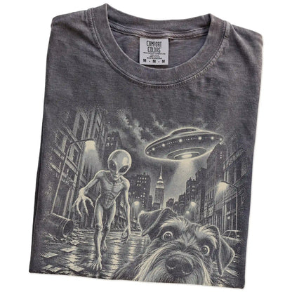 Schnauzer Alien Selfie Comfort Colors T-Shirt in Pepper, folded view