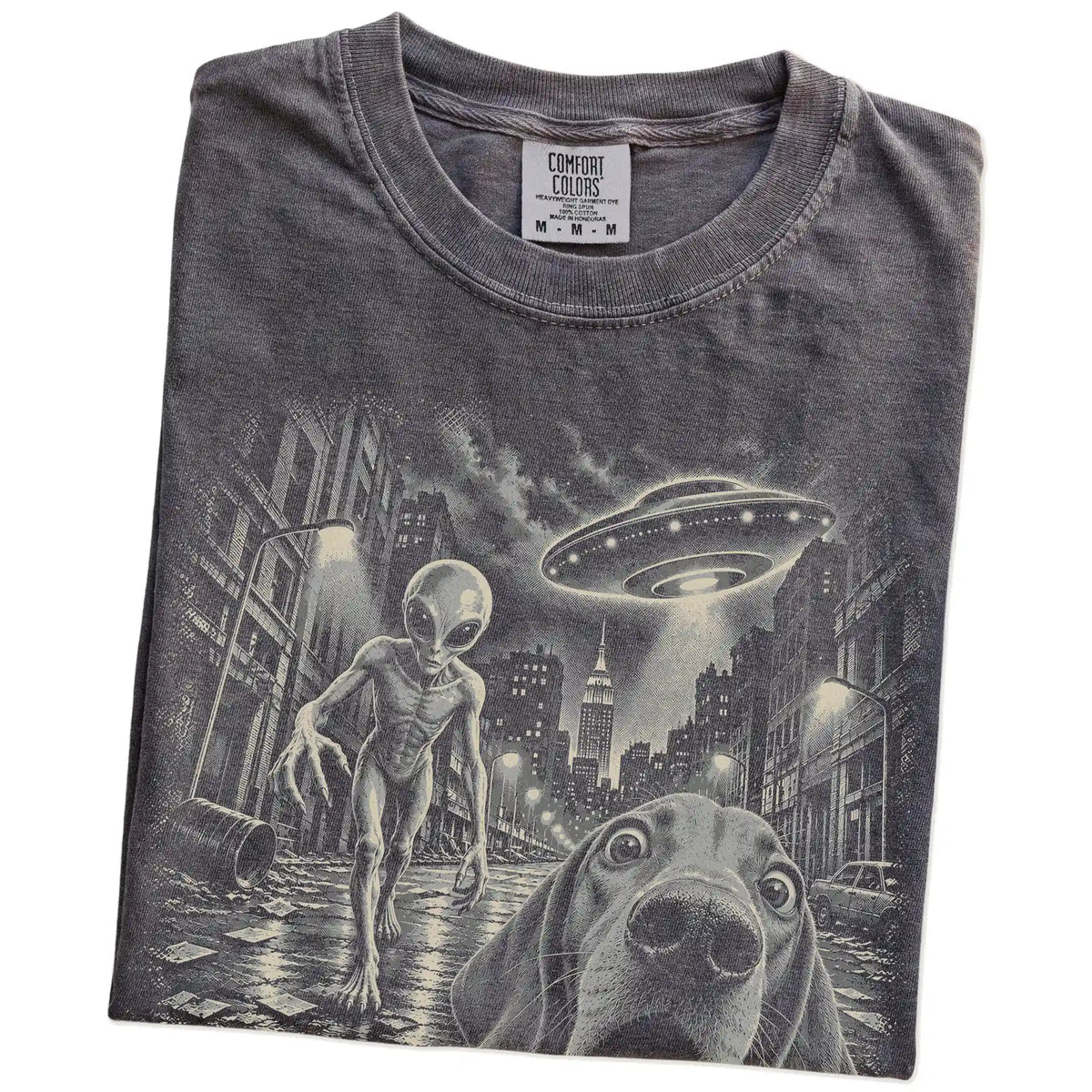 Vizsla Alien Selfie Comfort Colors T-Shirt in Pepper, folded view