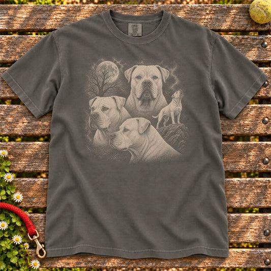 American Bulldog 90s Moon design on a Pepper T-shirt shown flat