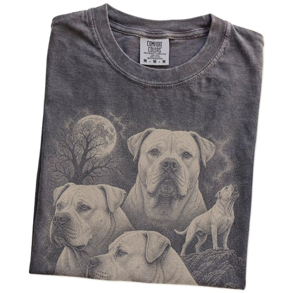 Folded Pepper Comfort Colors® T-shirt showing a vintage moon montage featuring American Bulldog