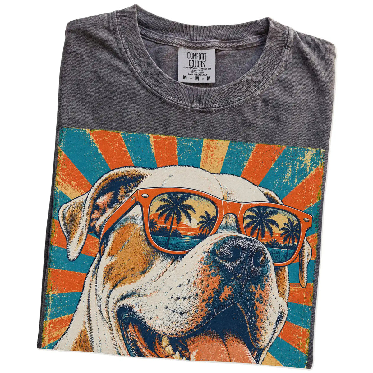 Retro American Bulldog Dad design on a Pepper Comfort Colors T-shirt folded detail