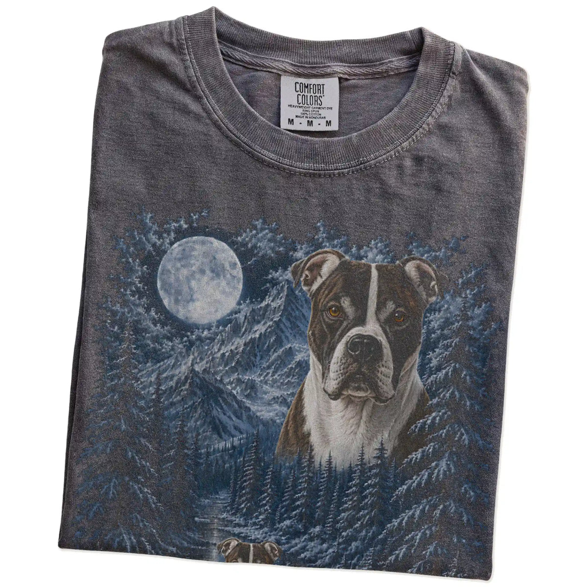 Folded Pepper American Bulldog winter forest t-shirt