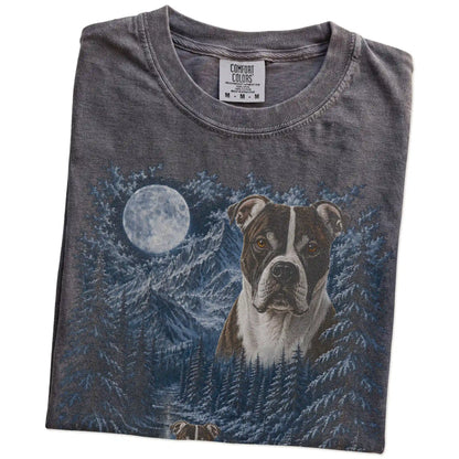 Folded Pepper American Bulldog winter forest t-shirt