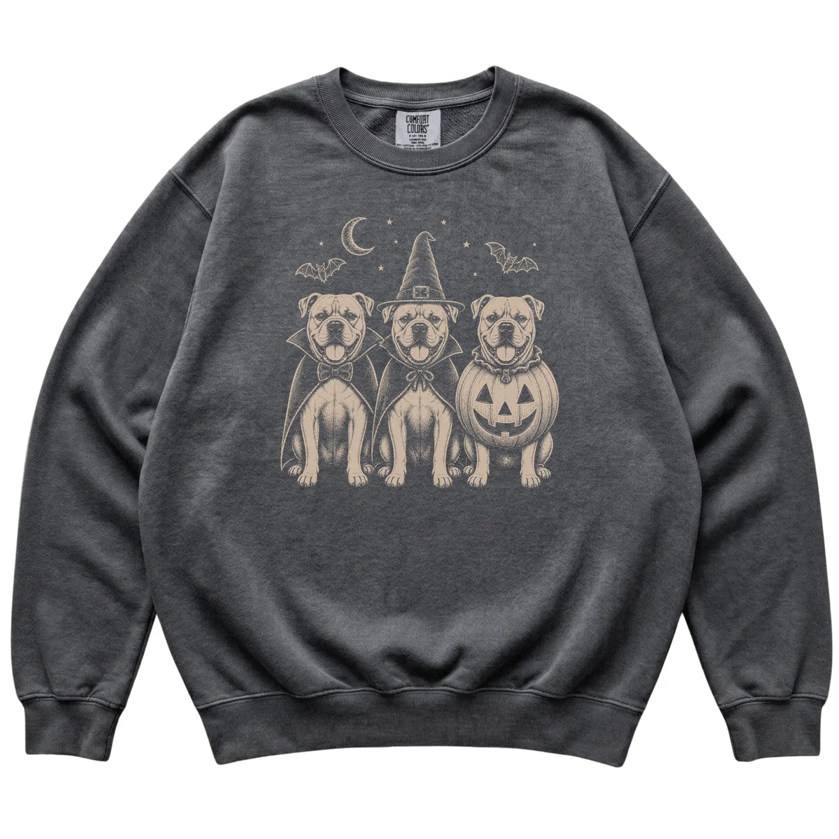 Pepper American Bulldog Halloween Costume Comfort Colors sweatshirt, flat view