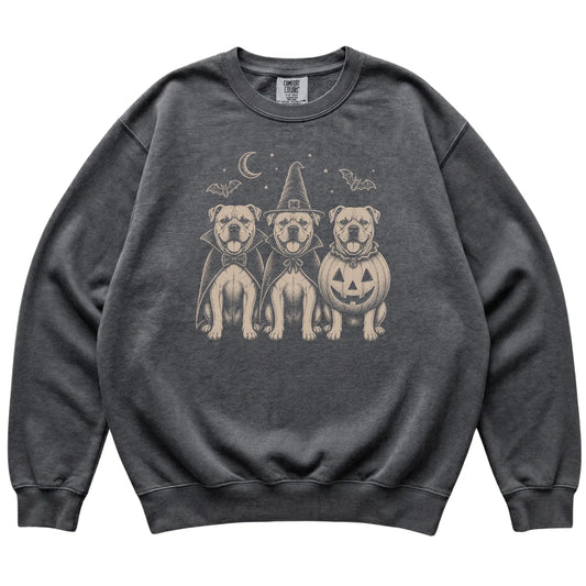 Pepper American Bulldog Halloween Costume Comfort Colors sweatshirt, flat view
