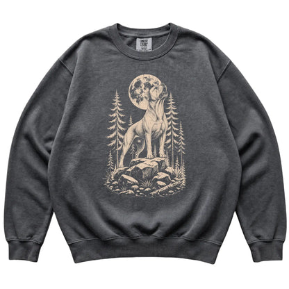 Close view of American Bulldog Howling at the Moon artwork on Pepper Comfort Colors sweatshirt