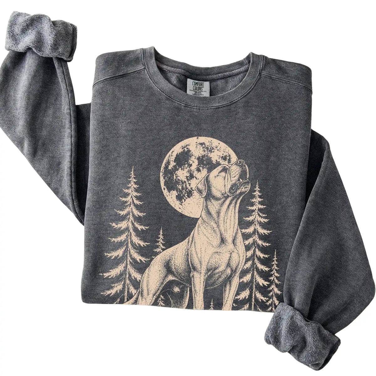 American Bulldog Howling at the Moon Comfort Colors sweatshirt in Pepper