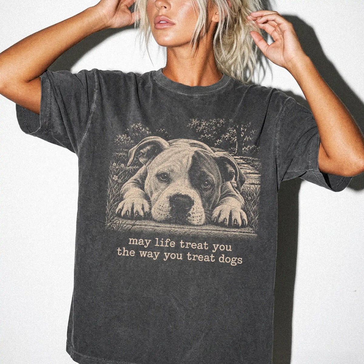 American Bulldog Karma Comfort Colors T-shirt in Pepper — Studio Lifestyle