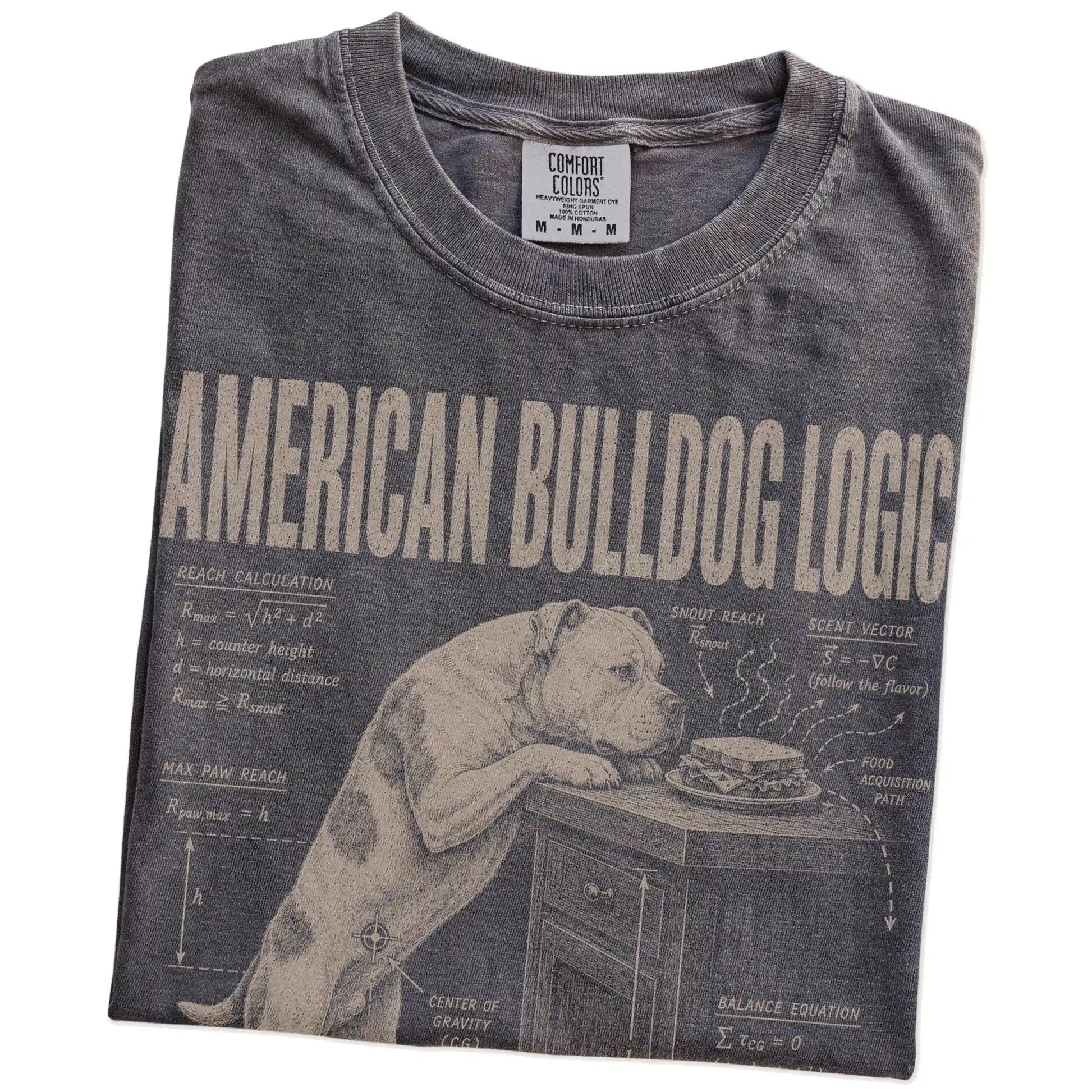 Folded Pepper American Bulldog Logic t-shirt showing the graphic