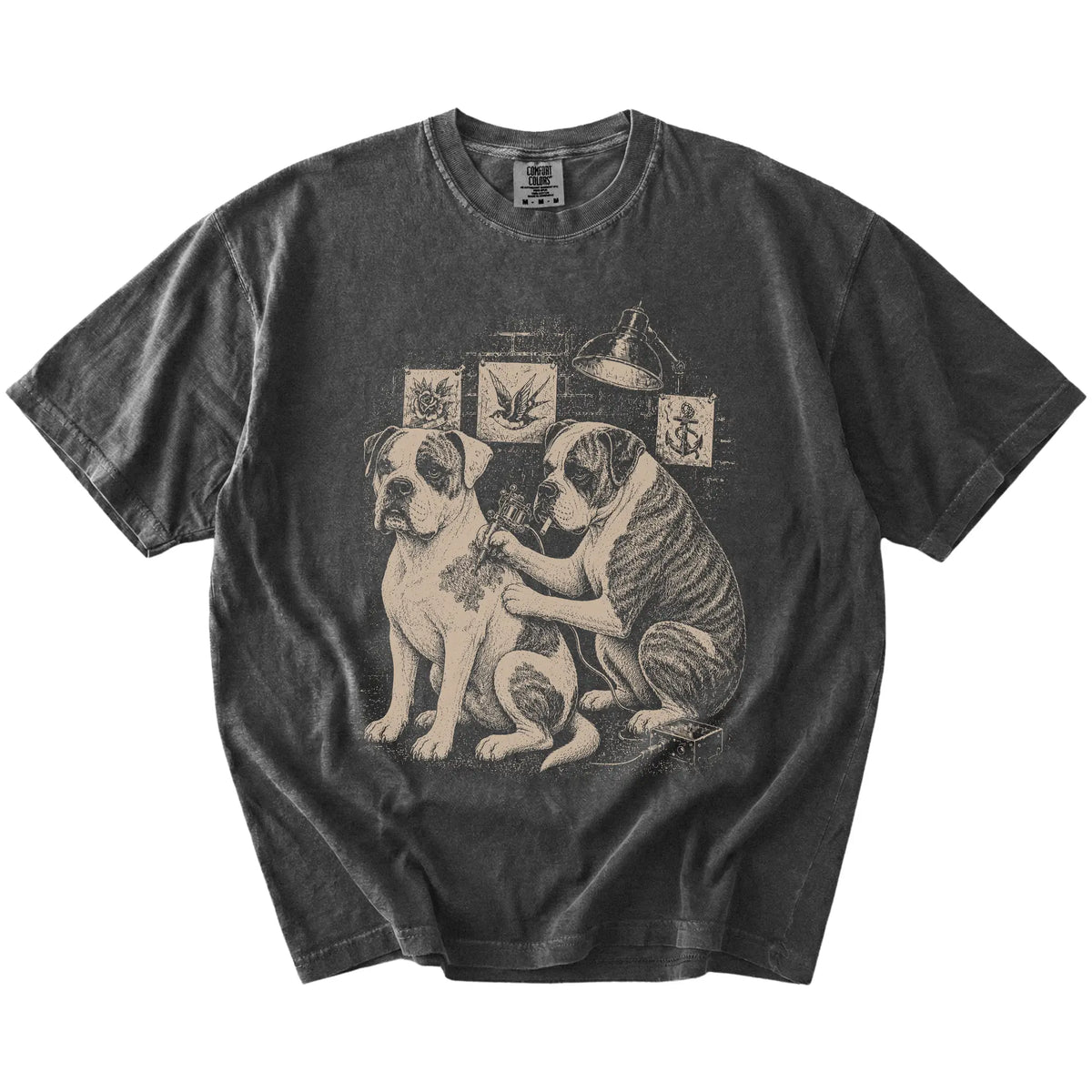 Pepper American Bulldog Tattoo t-shirt laid flat